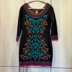 Flying Tomato Knit Mandala Dress in Black,‎ Blue & Pink – Size Medium